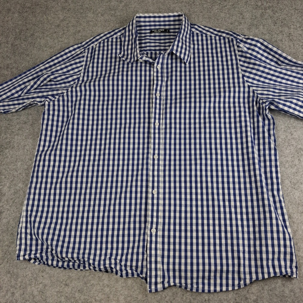 Paul Jones Button Down Shirt Mens 3XL Blue Gingham Check 100% Cotton Long Sleeve